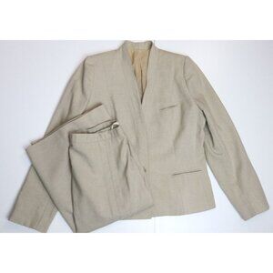 VINTAGE WOMEN'S BEIGE WOVEN SKIRT SUIT - VINTAGE SIZE 14/15